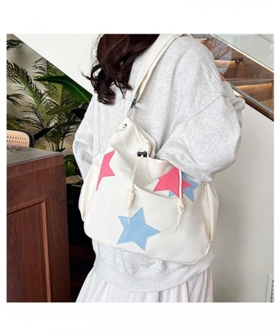 Large Canvas Star Pattern Crossbody Bag for Women Casual Hobo Shoulder Bag Drawstring Y2K Star Hobo Bags Satchel Bag Purses W...