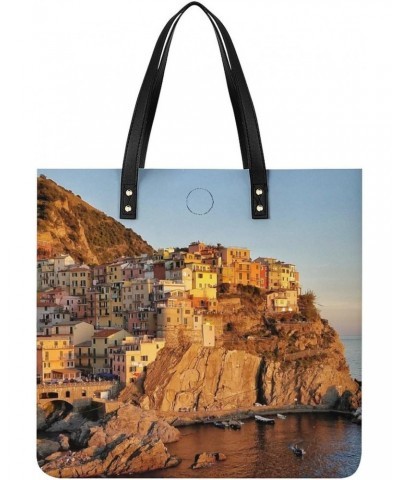 Manarola at Sunset Women Handbags PU Leather Tote Shoulder Bag Purses for Travel Shopping Work $21.82 Totes