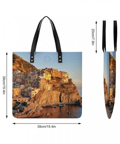 Manarola at Sunset Women Handbags PU Leather Tote Shoulder Bag Purses for Travel Shopping Work $21.82 Totes