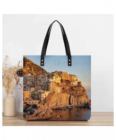 Manarola at Sunset Women Handbags PU Leather Tote Shoulder Bag Purses for Travel Shopping Work $21.82 Totes