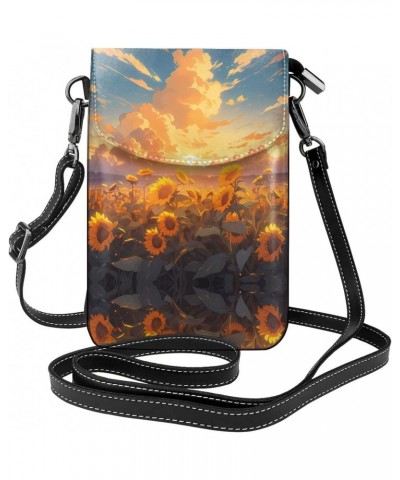 women leather Cell Phone Purse Sunflower at sunset pattern Soft, durable and waterproof PU leather Convenient for daily use a...