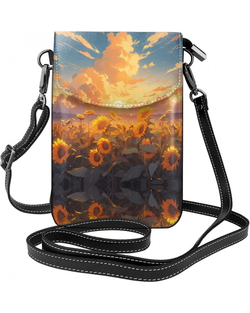 women leather Cell Phone Purse Sunflower at sunset pattern Soft, durable and waterproof PU leather Convenient for daily use a...