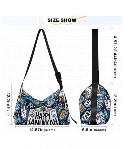 Unisex Shoulder Bag Crossbody Handbag Happy-hanukkah-blue-menorah Women Casual Hobo Bag Lightweight PU Leather Tote $18.90 Cr...