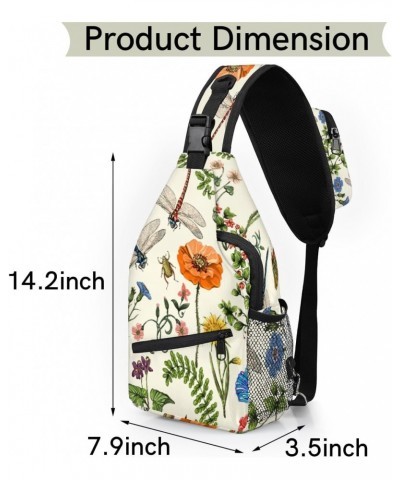 Spring Flowers Dragonfly Butterfly Sling Crossbody Bag for Women Men, Sling Backpack Travel Hiking Casual Daypack Chest Bag P...