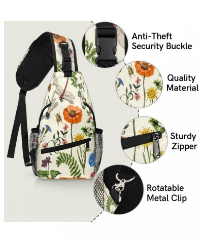 Spring Flowers Dragonfly Butterfly Sling Crossbody Bag for Women Men, Sling Backpack Travel Hiking Casual Daypack Chest Bag P...