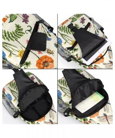 Spring Flowers Dragonfly Butterfly Sling Crossbody Bag for Women Men, Sling Backpack Travel Hiking Casual Daypack Chest Bag P...