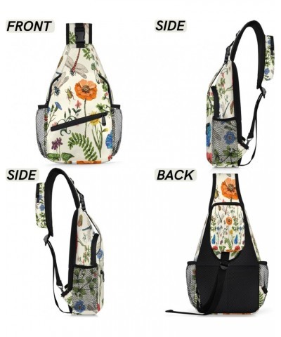 Spring Flowers Dragonfly Butterfly Sling Crossbody Bag for Women Men, Sling Backpack Travel Hiking Casual Daypack Chest Bag P...