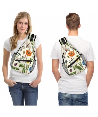 Spring Flowers Dragonfly Butterfly Sling Crossbody Bag for Women Men, Sling Backpack Travel Hiking Casual Daypack Chest Bag P...