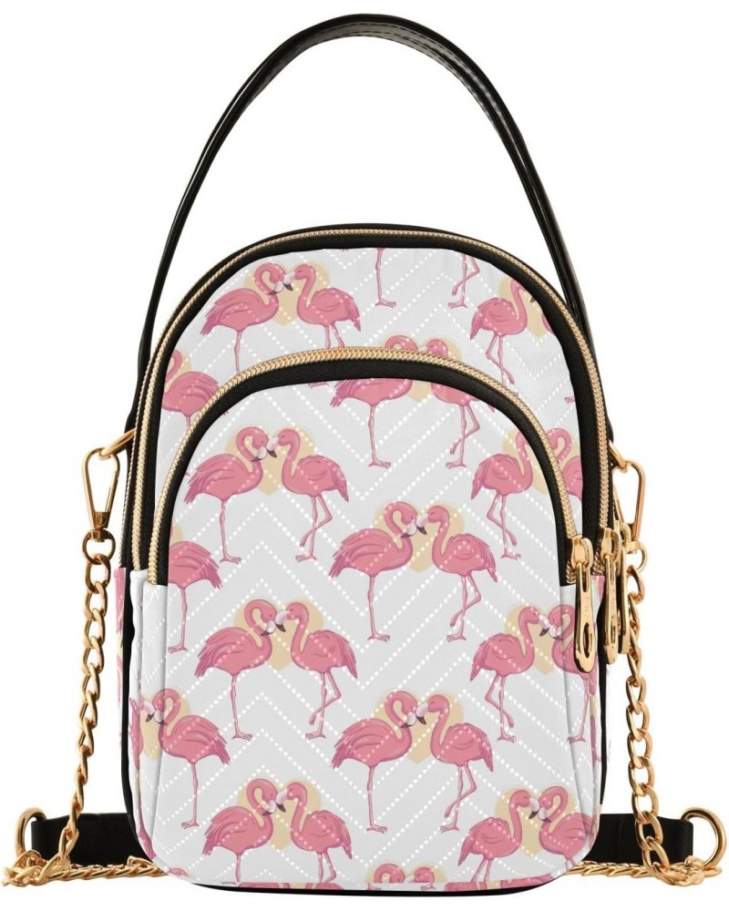 Women Crossbody Handbag Oil Painting Pink Bird Flamingo Quilted Chain Bag $13.00 Crossbody Bags