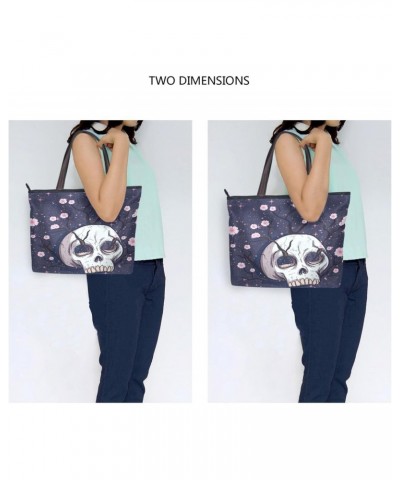 Womens Tote Bag, Skull Pink Cherry Blossom Flowers Ladies Zip Shoulder Handbags $13.67 Shoulder Bags