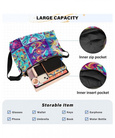 Mexican Talavera Ceramic Blue Crossbody Bag Hobo Handbag Purse Fashion PU Leather Shoulder Bags for Women $15.64 Hobo Bags