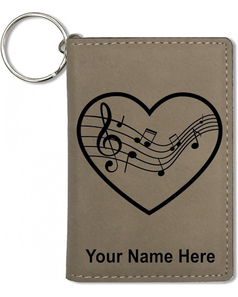 ID Holder Wallet, Music Staff Heart, Personalized Engraving Included (Rustic) Light Brown $11.48 Wallets