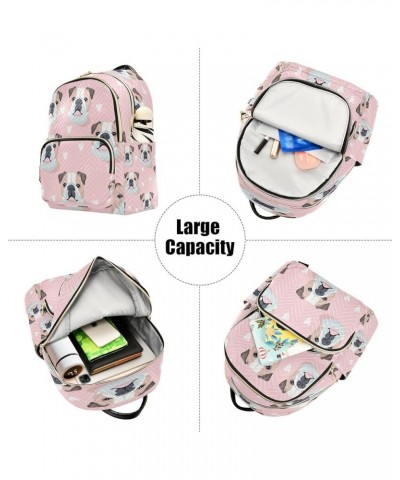 Pink Heart Pug Dog Women Backpack Purse Ladies Fashion Shoulder Bag Daypack Travel Bag 10L Small $15.75 Backpacks