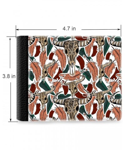 Unique Desige Pattern - Native American tribal bull skull and feather pattern, Slim Front Pocket Wallet Billfold RFID Blockin...