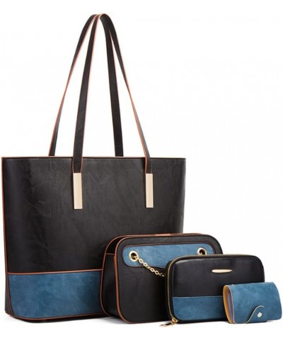 Tote Bag Women 4pcs Handbag Color Contrast Shoulder Bags Simple Satchel Purse-Brown Black $43.33 Totes