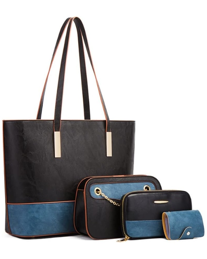 Tote Bag Women 4pcs Handbag Color Contrast Shoulder Bags Simple Satchel Purse-Brown Black $43.33 Totes