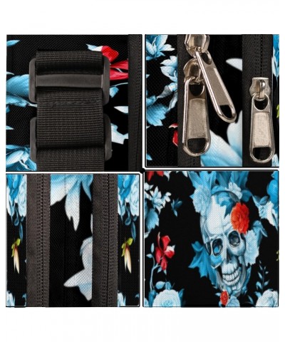 Skull Flower Blue Cross Body Bags Trendy Cross Body Cell Phone Purse Wallet Shoulder Bag Small Travel Crossbody Bag with Adju...