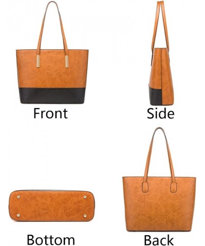 Tote Bag Women 4pcs Handbag Color Contrast Shoulder Bags Simple Satchel Purse-Brown Black $43.33 Totes