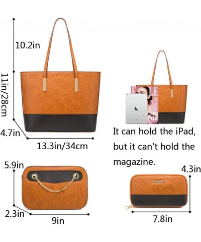 Tote Bag Women 4pcs Handbag Color Contrast Shoulder Bags Simple Satchel Purse-Brown Black $43.33 Totes