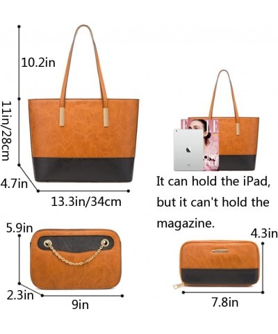 Tote Bag Women 4pcs Handbag Color Contrast Shoulder Bags Simple Satchel Purse-Brown Black $43.33 Totes