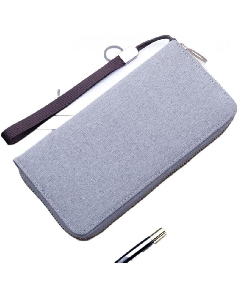 Canvas Clutch Men's Zipper Clutch Holds Mobile Phone Simple Multi-Card Wallet with Hand Strap Oxford Cloth (Color : Black) Of...