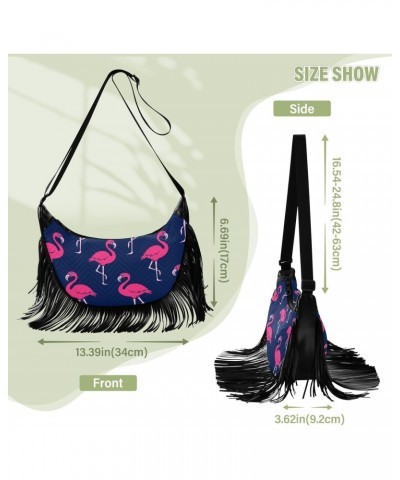 Pink Flamingo Tropical Animal Crossbody Bag for Women Fringe Shoulder Bag with Adjustable Strap $14.84 Crossbody Bags