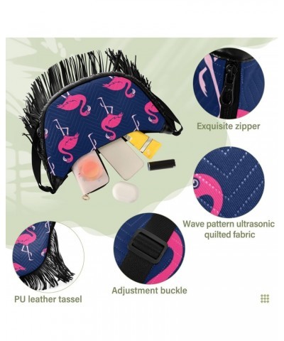 Pink Flamingo Tropical Animal Crossbody Bag for Women Fringe Shoulder Bag with Adjustable Strap $14.84 Crossbody Bags