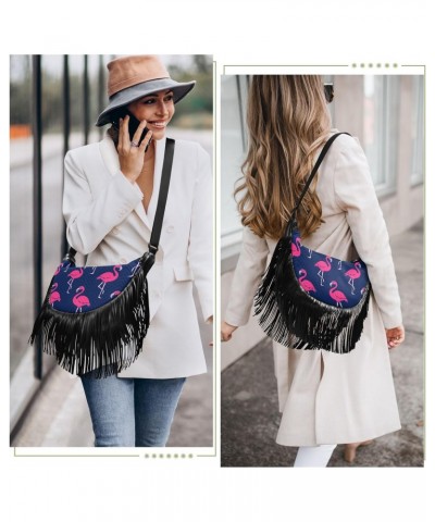 Pink Flamingo Tropical Animal Crossbody Bag for Women Fringe Shoulder Bag with Adjustable Strap $14.84 Crossbody Bags