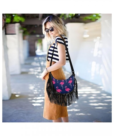 Pink Flamingo Tropical Animal Crossbody Bag for Women Fringe Shoulder Bag with Adjustable Strap $14.84 Crossbody Bags