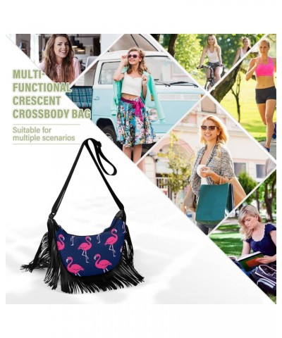 Pink Flamingo Tropical Animal Crossbody Bag for Women Fringe Shoulder Bag with Adjustable Strap $14.84 Crossbody Bags