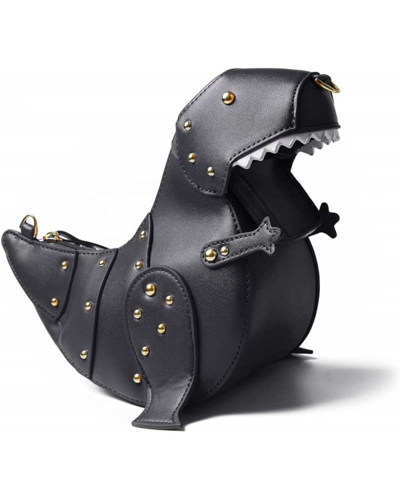 Women Dinosaur Shape Shoulder Bag Rivet Chic Purse Whale Animal Bags Novelty Crossbody Bags For Girls Black $25.21 Totes