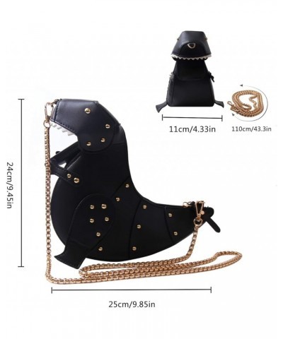 Women Dinosaur Shape Shoulder Bag Rivet Chic Purse Whale Animal Bags Novelty Crossbody Bags For Girls Black $25.21 Totes