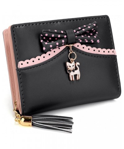 Wallet for Girls PU Leather Cat Pendant Tassel Zipper Card Holder Organizer Women Small Cute Coin Purse Ace Black 1064 Black ...