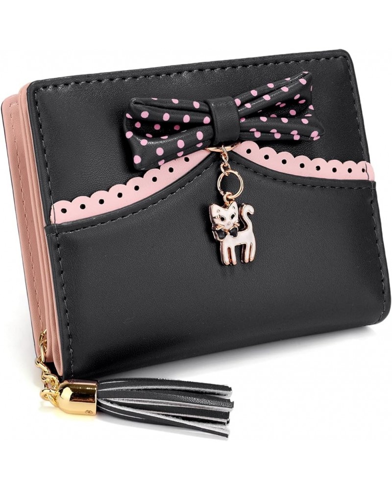 Wallet for Girls PU Leather Cat Pendant Tassel Zipper Card Holder Organizer Women Small Cute Coin Purse Ace Black 1064 Black ...