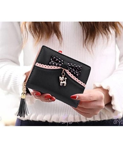 Wallet for Girls PU Leather Cat Pendant Tassel Zipper Card Holder Organizer Women Small Cute Coin Purse Ace Black 1064 Black ...