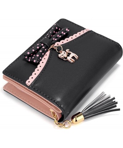 Wallet for Girls PU Leather Cat Pendant Tassel Zipper Card Holder Organizer Women Small Cute Coin Purse Ace Black 1064 Black ...