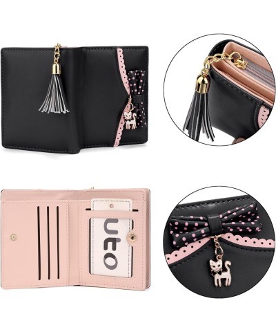 Wallet for Girls PU Leather Cat Pendant Tassel Zipper Card Holder Organizer Women Small Cute Coin Purse Ace Black 1064 Black ...