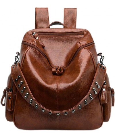 Women Zipper Backpack Shoulder Bags Purse Satchel Faux Leather Rivet Shoulder Strap Handbag Dark Brown Dark Brown $19.23 Satc...