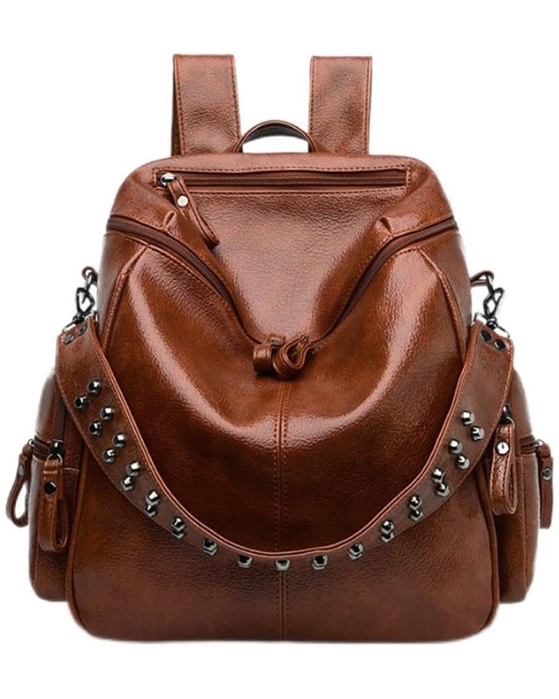 Women Zipper Backpack Shoulder Bags Purse Satchel Faux Leather Rivet Shoulder Strap Handbag Dark Brown Dark Brown $19.23 Satc...