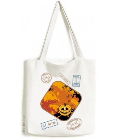 Ghost Fear Halloween Pumpkin Stamp Shopping Ecofriendly Storage Canvas Tote Bag $16.73 Totes