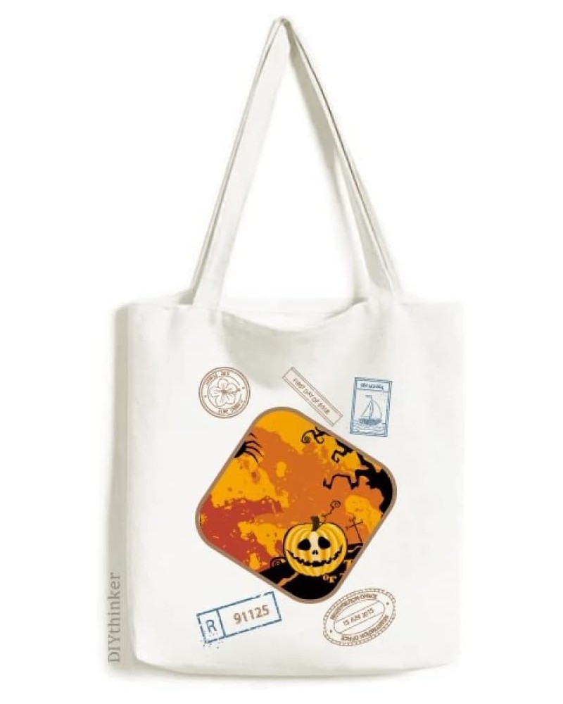 Ghost Fear Halloween Pumpkin Stamp Shopping Ecofriendly Storage Canvas Tote Bag $16.73 Totes