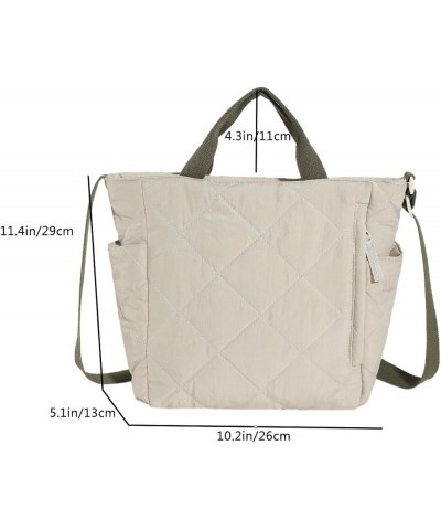 Quilted Tote Bag for Women Puffer Hobo Handbag Lightweight Quilted Padding Shoulder Bag Nylon Padded Crossbody Bag A05-beige-...