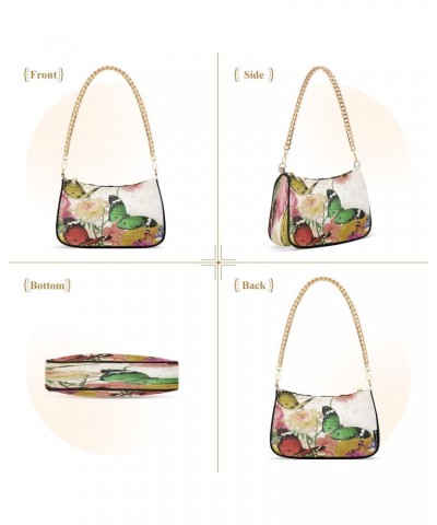 Rose Flower Butterfly Vintage Small Chain Shoulder Bag for Women Travel Hobo Tote Handbag Clutch Purse with Zipper $15.29 Totes