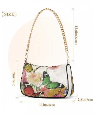 Rose Flower Butterfly Vintage Small Chain Shoulder Bag for Women Travel Hobo Tote Handbag Clutch Purse with Zipper $15.29 Totes