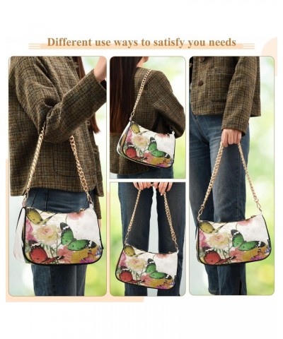 Rose Flower Butterfly Vintage Small Chain Shoulder Bag for Women Travel Hobo Tote Handbag Clutch Purse with Zipper $15.29 Totes