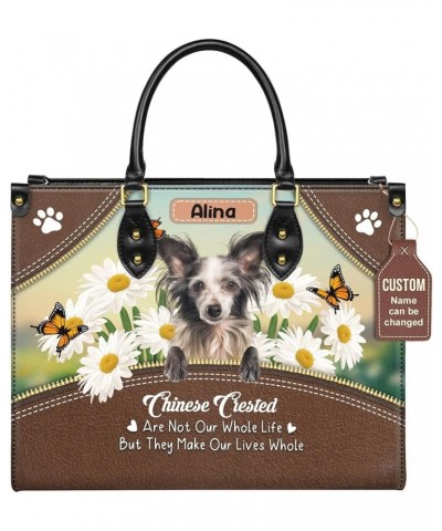 Personalized Chinese Crested Dog Dog Handbags, Custom Name Dog Leather Bags, Purses, Shoulder Bag, Gift For Dog Mom Dog Lover...