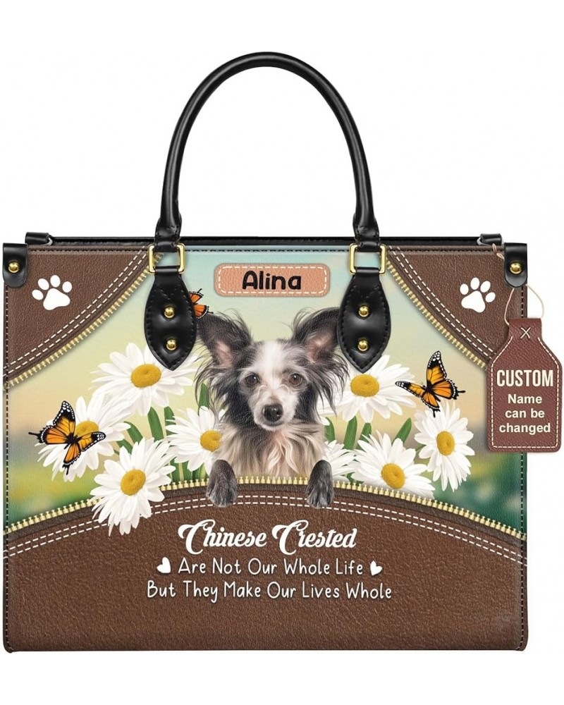 Personalized Chinese Crested Dog Dog Handbags, Custom Name Dog Leather Bags, Purses, Shoulder Bag, Gift For Dog Mom Dog Lover...