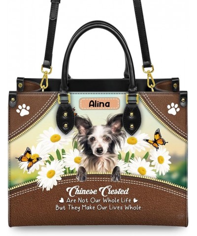 Personalized Chinese Crested Dog Dog Handbags, Custom Name Dog Leather Bags, Purses, Shoulder Bag, Gift For Dog Mom Dog Lover...