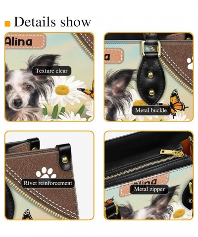 Personalized Chinese Crested Dog Dog Handbags, Custom Name Dog Leather Bags, Purses, Shoulder Bag, Gift For Dog Mom Dog Lover...