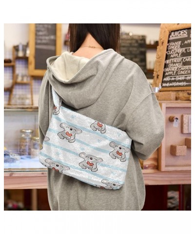 Cute Cartoon Dinosaur Women Designers Hobo Bags, Furry Tote Shoulder Purse Bag Cute Koala Bear Heart $8.82 Hobo Bags